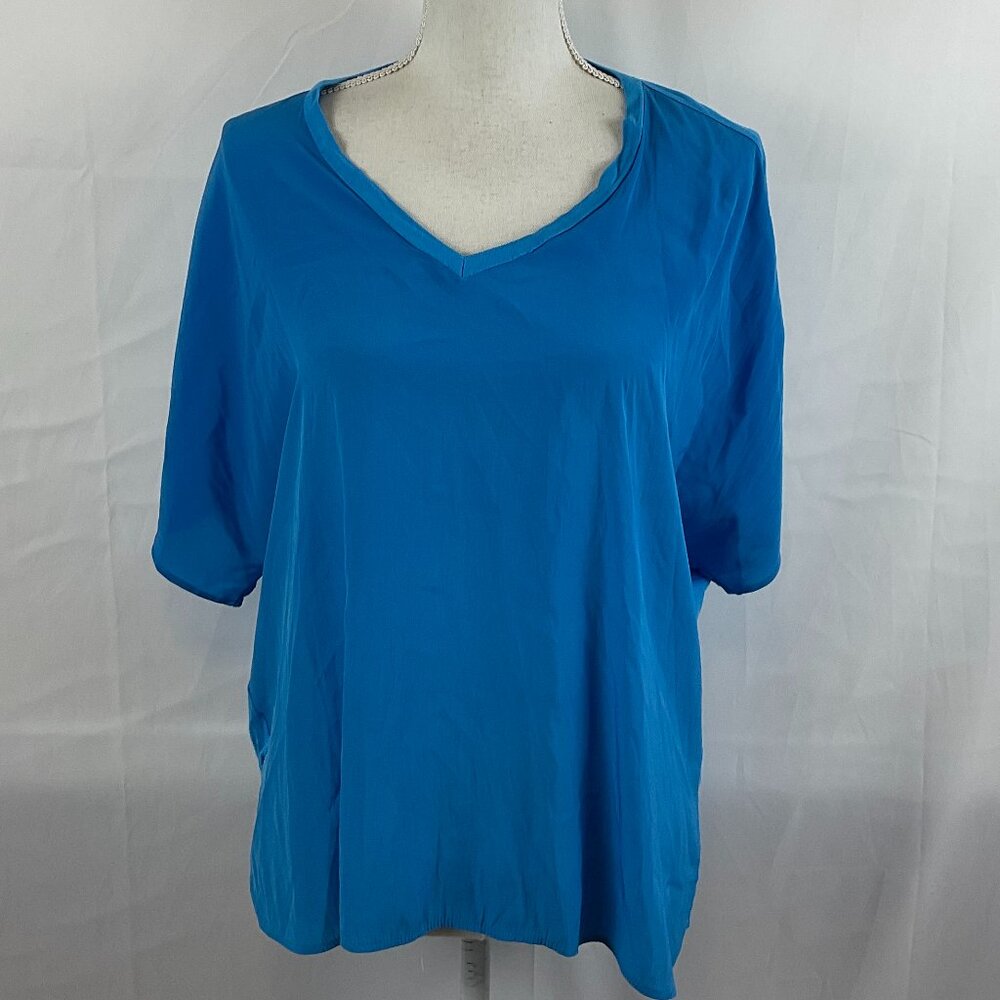Lola & Sophie Boxy Oversized Top XS Blue Short Sleeve Contrast Material